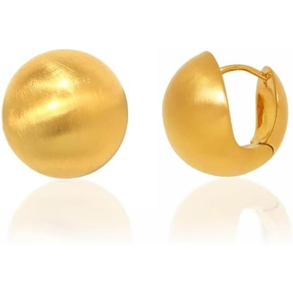 Brushed Gold Ball Earrings | 18K Gold Plated 15mm Huggie Studs